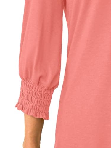 GKBK Womens 3/4 Sleeve Shirts V Neck Dressy Casual Spring Summer Blouses with Smocked Cuffs - Thumbnail 5