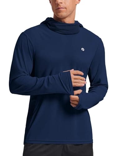 PINSPARK UPF 50+ Men Long Sleeve Sun Shirts Hoodie with Mask Protection Fishing UV Rash Guard Lightweight Quick Dry Navy Blue - Image 1