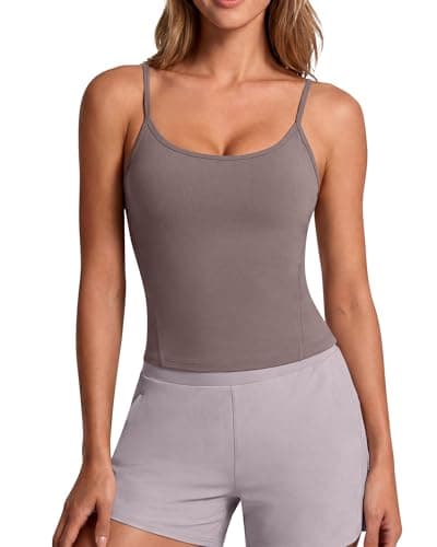 G4Free Yoga Tank Tops for Women Removable Padded Spaghetti Strap Camisole Workout Pilates Ballet Cami Tanks (Taupe,XL) - Image 1