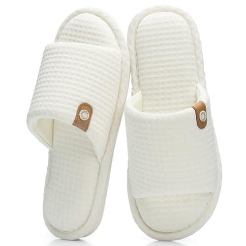 GOEWY House Slippers for Women Summer Cozy Open Toe Breathable Slippers with Memory Foam Birthday Gifts for Women Mom Indoor and Outdoor Size 11 12 Beige - Image 1