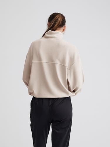 Womens Sweatshirts Half Zip Pullover Drawstring Waist Sweaters Quarter Zipper Hoodies 2025 Fall Winter Fashion Clothes Outfit Apricot X-Large - Thumbnail 4