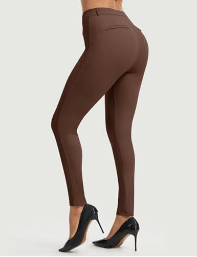 AVAMO Work Pants Women Stretchy Pull On High Waisted Dress Pants Skinny Leggings with Pockets Business Office Teacher Yoga Coffee - Thumbnail 2