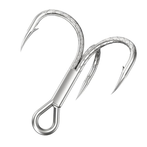 Diamond Treble Hooks 4X Strong Fishing Hooks,Fish Scale Pattern Triple Hooks Sharp Barbed/High Carbon Steel/Round Bend for Lures Freshwater Saltwater Sizes #6