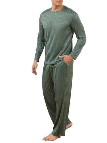 RQP Men's Pajama Sets Long Sleeve Crew Neck Lounge Set with Pockets,Light Green - Image 1
