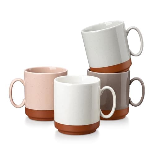 MALACASA 12oz Ceramic Coffee Mugs Set of 4, Stackable Coffee Cups with Straight-Sided Design, Mugs for Coffee, Latte, Tea, Hot Chocolate, Cappuccino and Cocoa, Microwave & Dishwasher Safe, Multicolor