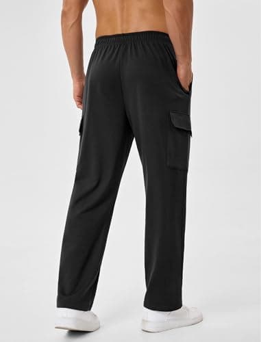 SILKWORLD Mens Sweatpants Cargo Pants Open Bottom Casual Athletic Lounge Joggers with Zipper Pockets, Black, Small - Thumbnail 2