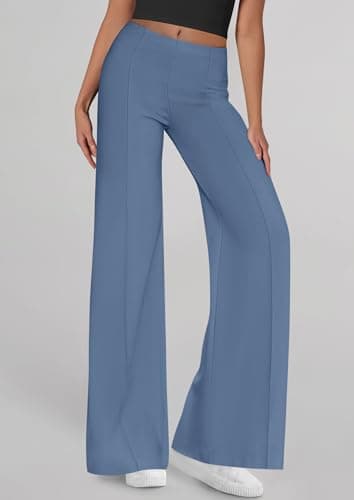 PRETTYGARDEN Women's Wide Leg Palazzo Pants 2026 Dressy Casual Lounge Workout Sweatpants High Waisted Trousers(Grey Blue,Large) - Thumbnail 3