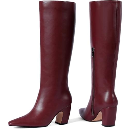 Tarkwa Women's Knee High Boots, Comfortable Square Toe Faux Leather Boot Fashion Long Tall Boots for Riding Chunky High Heeled Dress/Casual Boot, Burgundy Size 6 - Thumbnail 4