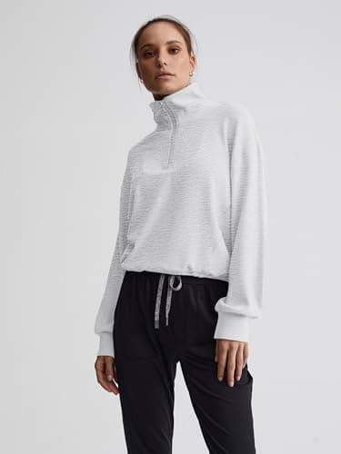 COCOMARTS Womens Sweatshirts Half Zip Pullover Drawstring Waist Sweaters Quarter Zipper Hoodies 2025 Fall Winter Fashion Clothes Outfit Light Gray Medium - Thumbnail 3