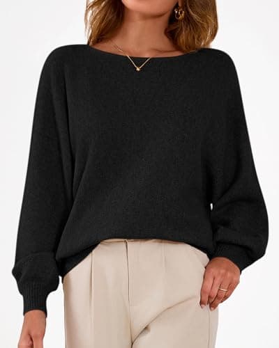 KIRUNDO Sweaters for Women Fall Winter 2026 Oversized Boat Neck Batwing Sleeve Knit Pullover Sweater Tops Fashion Clothing(Black, Small) - Thumbnail 4