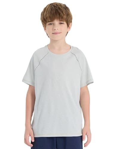 PATPAT Boys Performance T-Shirts with Breathable Air-Grid, Ultra Lightweight Short Sleeve Athletic Shirt for Active Kid Youth, Vapor Gray, US6/XS - Thumbnail 2