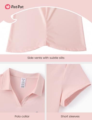 PATPAT Women's Golf Tennis Shirt Polo V-Neck Short Sleeve Shirts Lightweight Slim Fit Tops Summer Daily Sports Wear Pink，M - Thumbnail 6