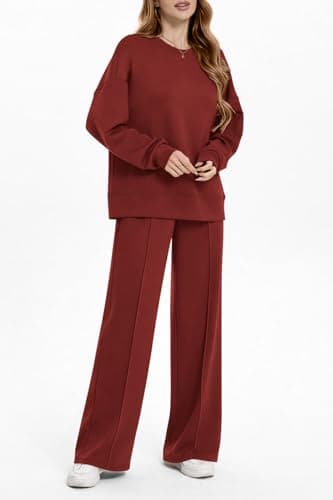 AFFOLE 2 Piece Sets for Women 2026 Lounge Sets Long Sleeve Oversized Sweatshirt Wide Leg Pants Matching Tracksuit Sets - Thumbnail 2