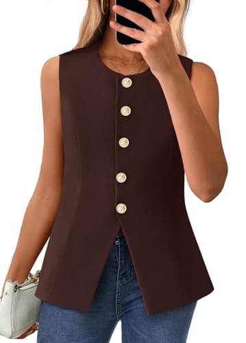 BTFBM Summer Sleeveless Blazer Vest For Women Dressy Button Down Round Neck Business Casual Outfits Work Suit Vests Tops(Brown, XX-Large) - Image 1