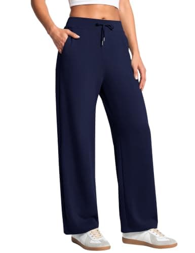 LOMON Womens Wide Leg Sweatpants Baggy Lounge Joggers with Pockets High Waisted Elastic Barrel Women Pants Navy Blue XL - Image 1