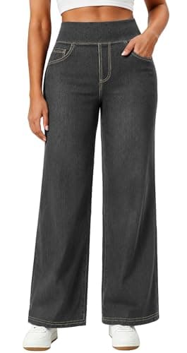 AVAMO Stretchy Jeans Wide Leg Jeans for Women Trendy Pull On High Waist Tummy Control Sweatpant Jean Denim Pants with Pockets Grey - Image 1