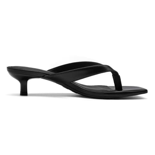 Athlefit Black Kitten Heels for Women Flip Flops Square Open Toe Summer Short Low Heels Slip On Dress Thong Sandals Black Size 8 - Thumbnail 4