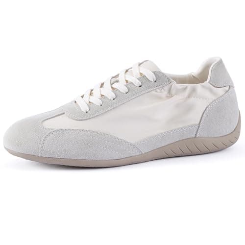 N.N.G Women's Retro Satin Sneakers Cream Suede Cushioned Insole 4-Way Ventilated Casual Daily Walking Shoes Commuting Lightweight Comfort Runner,Size 8 - Image 1