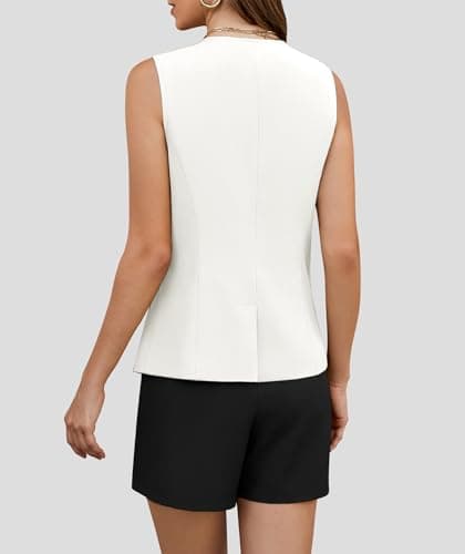 Casly Lamiit 2 Piece Short Sets for Women 2025 Summer Sleeveless Vest Business Casual Outfits High Waisted Suit Dressy Blazer Work Attire Black White XL - Thumbnail 4