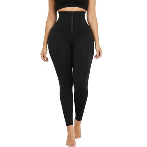 JSEMOY High Waist Compression Leggings with Waist Trainer, Black Athletic Workout Pants, Womens Yoga Tights Shapewear (US, Alpha, X-Large, Regular, Regular, Black) - Thumbnail 2