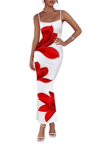 PRETTYGARDEN Womens Floral Maxi Dress Summer 2026 Sexy Spaghetti Strap Slip Bodycon Mesh Beach Vacation Dresses(White,XX-Large) - Image 1
