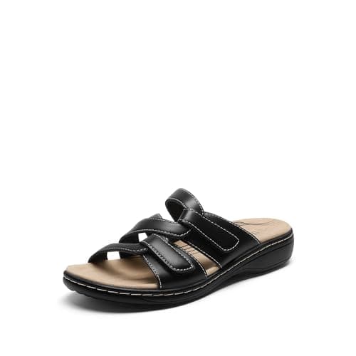DREAM PAIRS Womens Slides Arch Support Slip on Flat Sandals Plantar Fasciitis Soft Cushion Slippers With Adjustable Straps,Size 9,Black,SDSS2412W - Image 1
