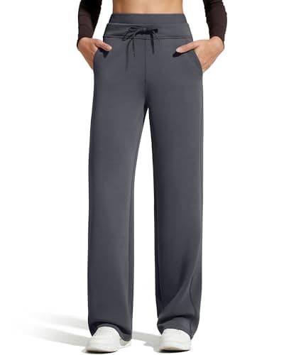 G4Free Wide Leg Casual Pants for Women Drawstring High Waist Elastic Waisted Yoga Work Lounge Pants with Pockets(Dark Grey,XL,Regular) - Image 1