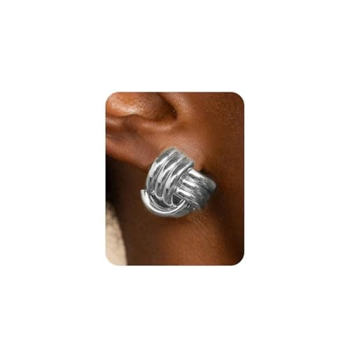 UANNEAU Silver Chunky Earrings for Women Trendy, 14K White Gold Plated Dainty Kont Earrings Statement Minimalist Hypoallergenic Stud Earrings Gifts for Her Mom - Image 1