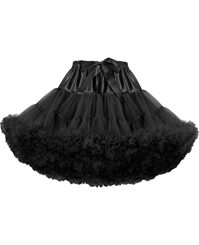 PrettyQueen Women's Tulle Petticoat 3-Layered Puffy Tutu Skirt Crinoline Underskirts for Cosplay Party Dress (Black)