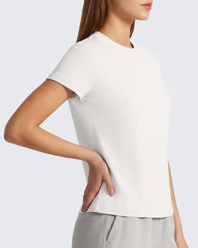 G4Free Shorts Sleeve Tops for Women Casual Workout Crew Neck Tee Shirts Relaxed Fit Soft Smooth Athletic Yoga Gym Tee Tops (Pure White,XXL) - Thumbnail 5