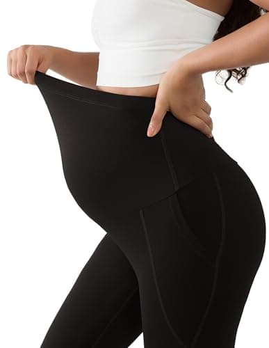 BRATUC Maternity Yoga Pants Flare Leg Pregnancy Yoga Leggings Over Belly Buttery Soft Bootcut Pants for Work (Medium, Black) - Thumbnail 4