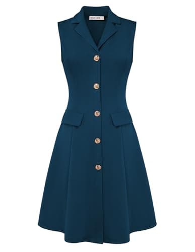 GRACE KARIN Summer Business Work Dress for Women Sleeveless A Line Midi Dress Peacock Blue M - Image 1