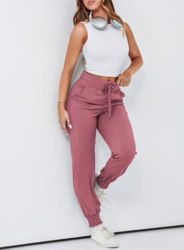 Dokotoo Womens Joggers Elasticity Workout Pant High Waisted Drawstring Dress Lounge Sweatpants Casual Athletic Spring Summer Outfits Trendy Women Pant with Side Pocket Fashion 2025 Pink Medium - Thumbnail 6