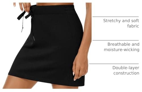 Casly Lamiit Black Skort Womens High Waisted Short Casual Drawstring Tennis Skirts Athletic Sweat Lounge Mini Skirt with Pockets L - Thumbnail 4