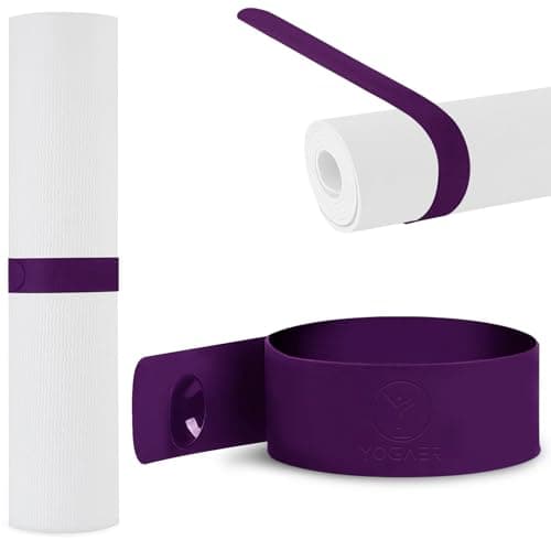 25" Long Yoga Mat Strap | Slap Band Holder for Carrying and Storage Mats | Tightly Rolled Scrunchie for Yoga Essentials Accessories (Purple) - Image 1