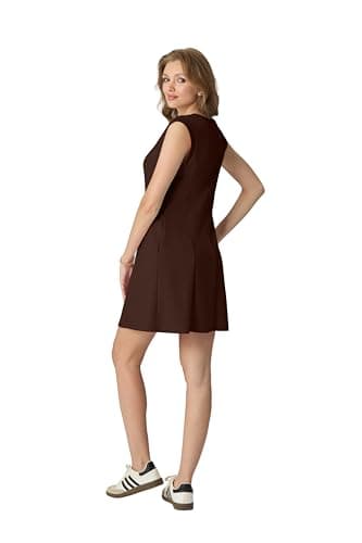 HiMONE Women Sleeveless Mini Dresses Crew Neck A Line Pullover Casual Dress for Office Work Party(Dark Coffee-2XL) - Thumbnail 5