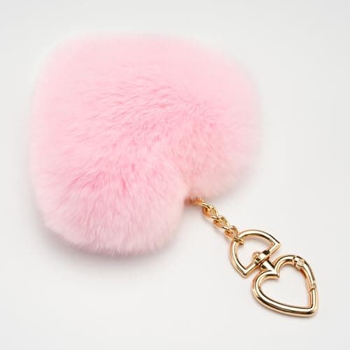 Stelle Pom Pom Keychain Rabbit Fur Bag Charms Fluffy Cute Keychains Purse Backpack Accessories Gifts for Girls/Women(Pink,Heart) - Thumbnail 3