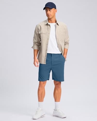 Pudolla Men's Casual Shorts 7" Lightweight Golf Shorts with 3 Pockets Stretch Quick Dry Work Shorts（Tibetan_Blue 4XL - Thumbnail 6