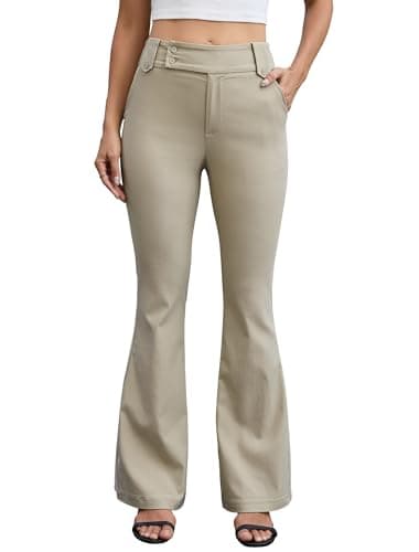 Eddoyee Dress Pants for Women Flare High Waisted Stretchy Work Trousers Business Casual Office Pants Comfortable with Pockets(Light Khaki, XX-Large) - Image 1