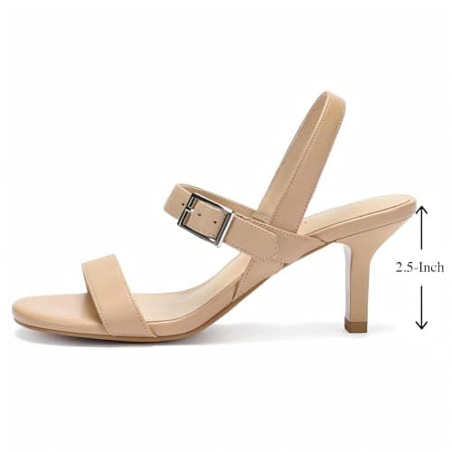 DOBOLIN Nude Kitten Heels for Women Strappy Dress Sandals Open Toe Slingback Low Heels Comfortable, US Size 10 - Thumbnail 5