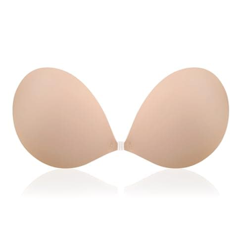 MITALOO Adhesive Bra Invisible Sticky Strapless Push up Backless Reusable Silicone Covering Nipple Bras (Beige,CupC) - Image 1