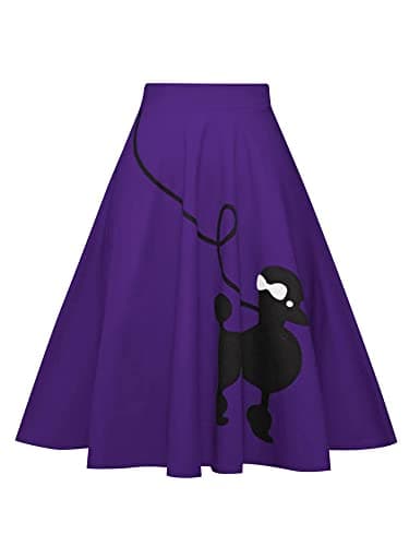ZEZCLO Women Poodle Skirt 50s Vintage Pleated A-line Zipper Skirts Purple XL - Image 1