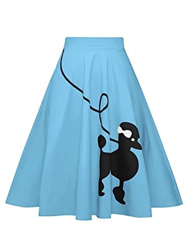 ZEZCLO Women Poodle Skirt 50s Vintage Pleated A-line Zipper Skirts Light Blue XL - Image 1