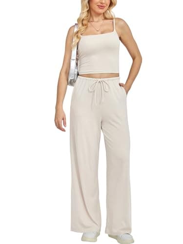Yulaviniee Women 2 Piece Lounge Set Summer Outfits Top & Wide Leg Pants - Image 1