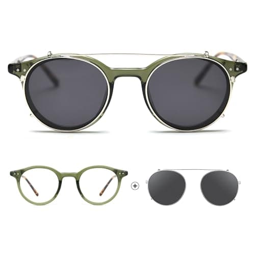 Cyxus Clip On Blue Light Blocking Glasses for Men Women, Round TR90 Metal Frame Eyeglasses with TAC Sunglasses Lens, UV Protection P1341B31