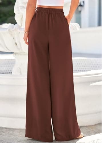 KIRUNDO Dress Pants Women 2026 Summer Polka Dot Palazzo Wide Leg Trousers Flowy Business Casual Slacks for Work with Pockets(Brown, XX-Large) - Thumbnail 2