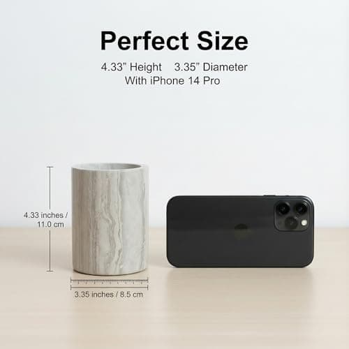 Pencil Holders&Pen Holdersr Stand for Desk Handmade,Unique Natural Marble,Sturdy Holds Stationery and Makeup Brushes Neatly With Anti-slip Base,Ideal Gift for Office and Home Use in Classic Grey - Thumbnail 3