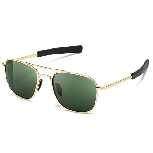 SUNGAIT Real Glass Lens Sunglasses for Men and Women: Military Style Pilot Aviator HD Shades with Upgraded Spring Hinge Bayonet Temples - Image 1