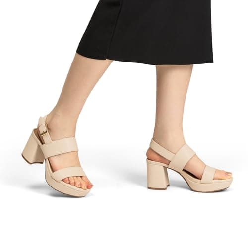 Athlefit Nude Platform Heels for Women Open Toe Chunky Block Heeled Sandals Dressy Summer Sexy Heels for Prom Wedding Size 6 - Thumbnail 2