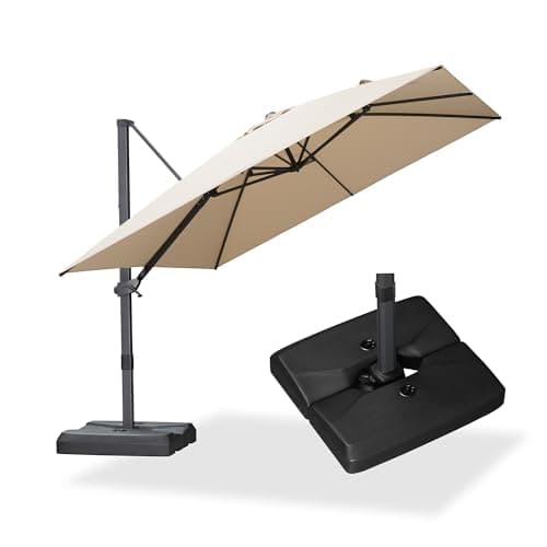 PURPLE LEAF 10' × 10' Patio Cantilever Umbrella with Base Outdoor Square Adjustable Offset Umbrellas with 360-degree Rotation and 8 Heavy Duty Metal Ribs for Garden Deck Pool Beige - Image 1